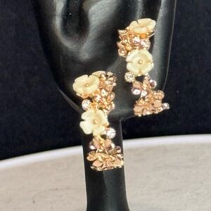 Lauren Conrad Rose Gold Tone Open Hoops Flower Earrings 1in